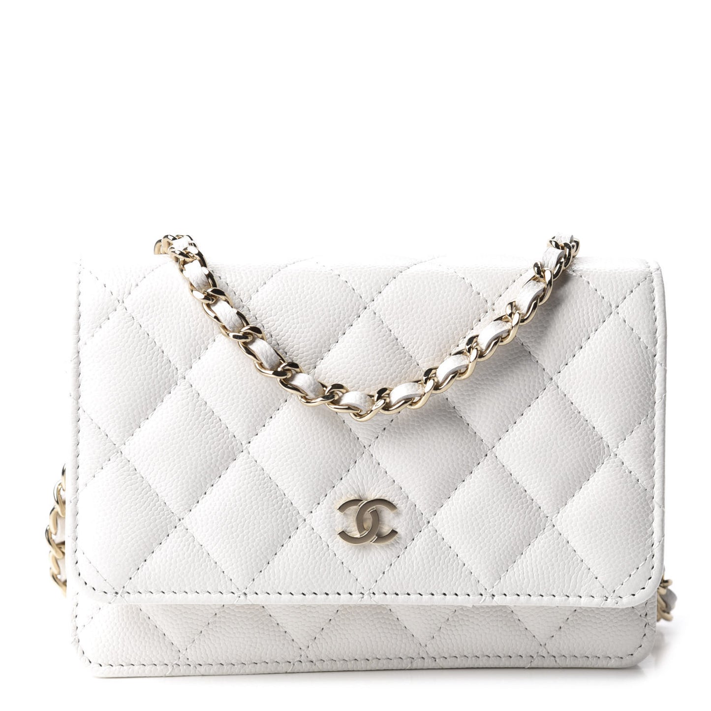 Caviar Quilted Mini Wallet On Chain WOC White