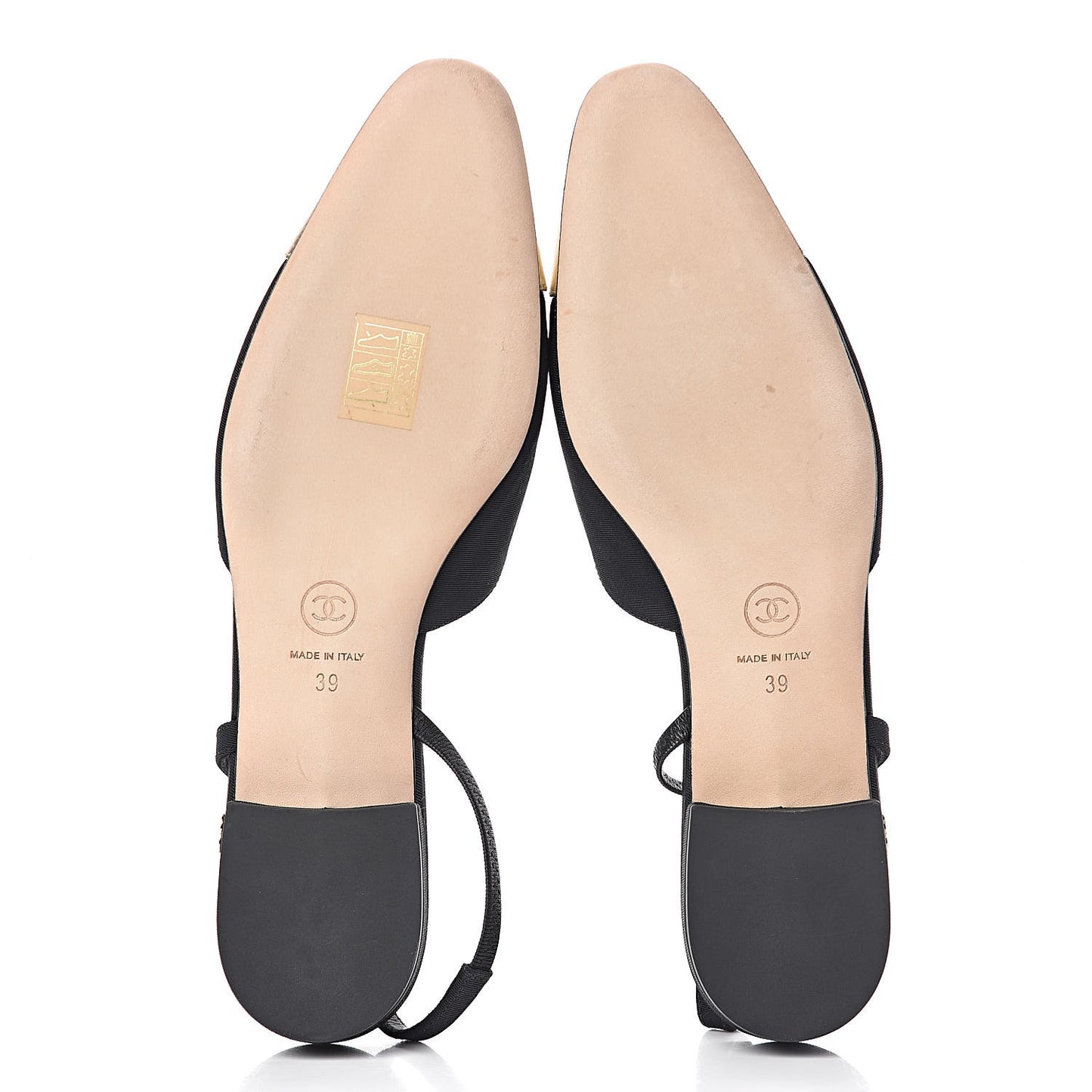 Grosgrain Cap Toe CC Slingback Pumps 39 Black Gold