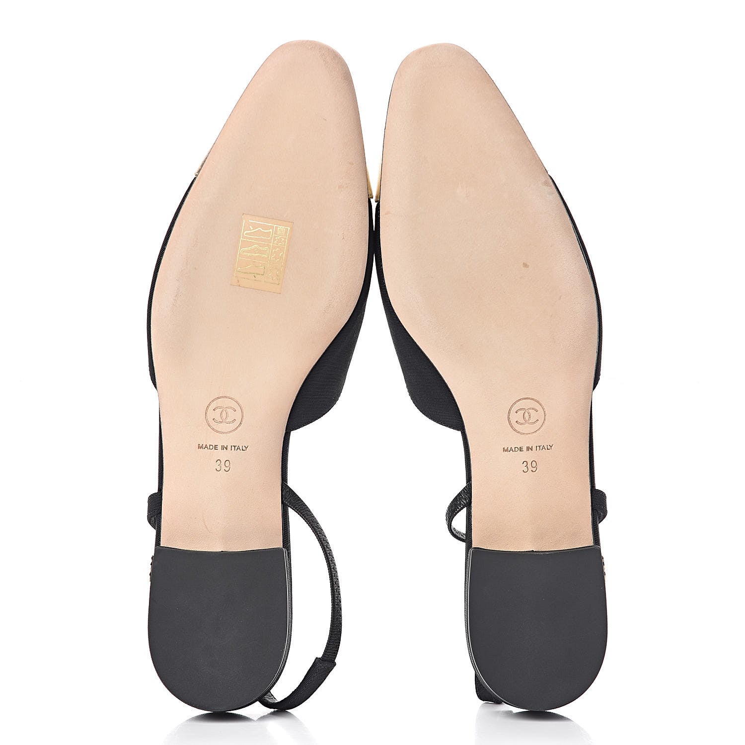 Chanel Grosgrain Cap Toe CC Slingback Pumps 39 Black Gold 8 of 10