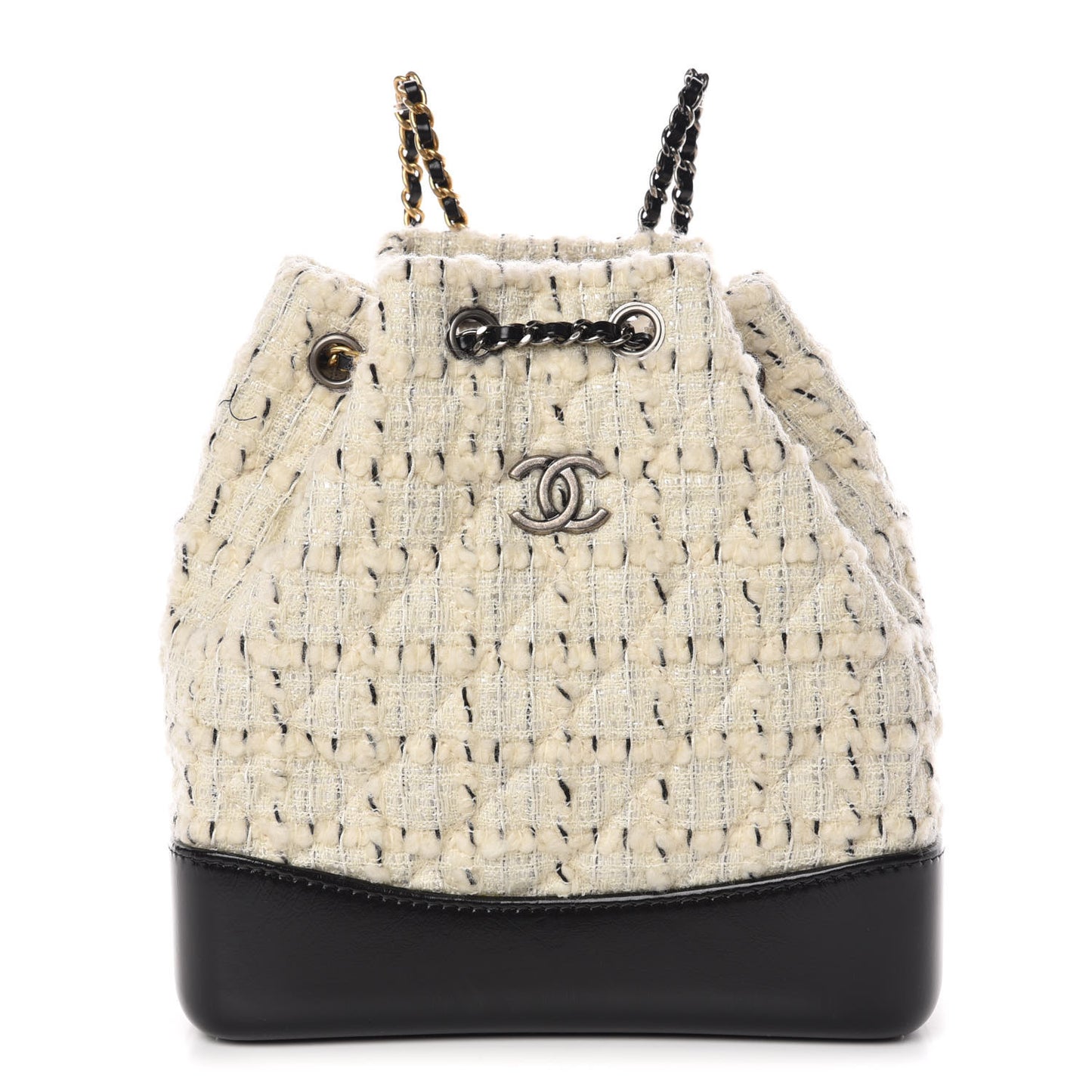 Tweed Calfskin Quilted Gabrielle Backpack Ivory