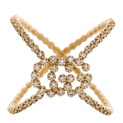 Gucci 18K Yellow Gold Diamond GG Running X Ring 50 5.5 1 of 4