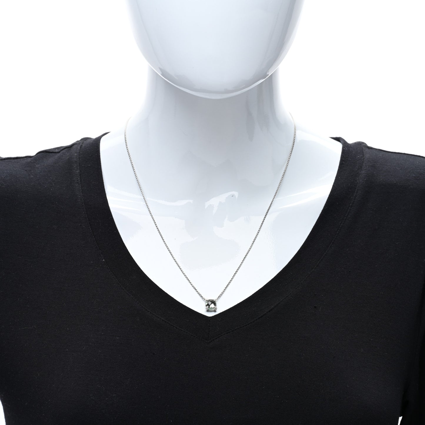 Sterling Silver Diamond Prasiolite 9mm Petite Chatelaine Pendant Necklace