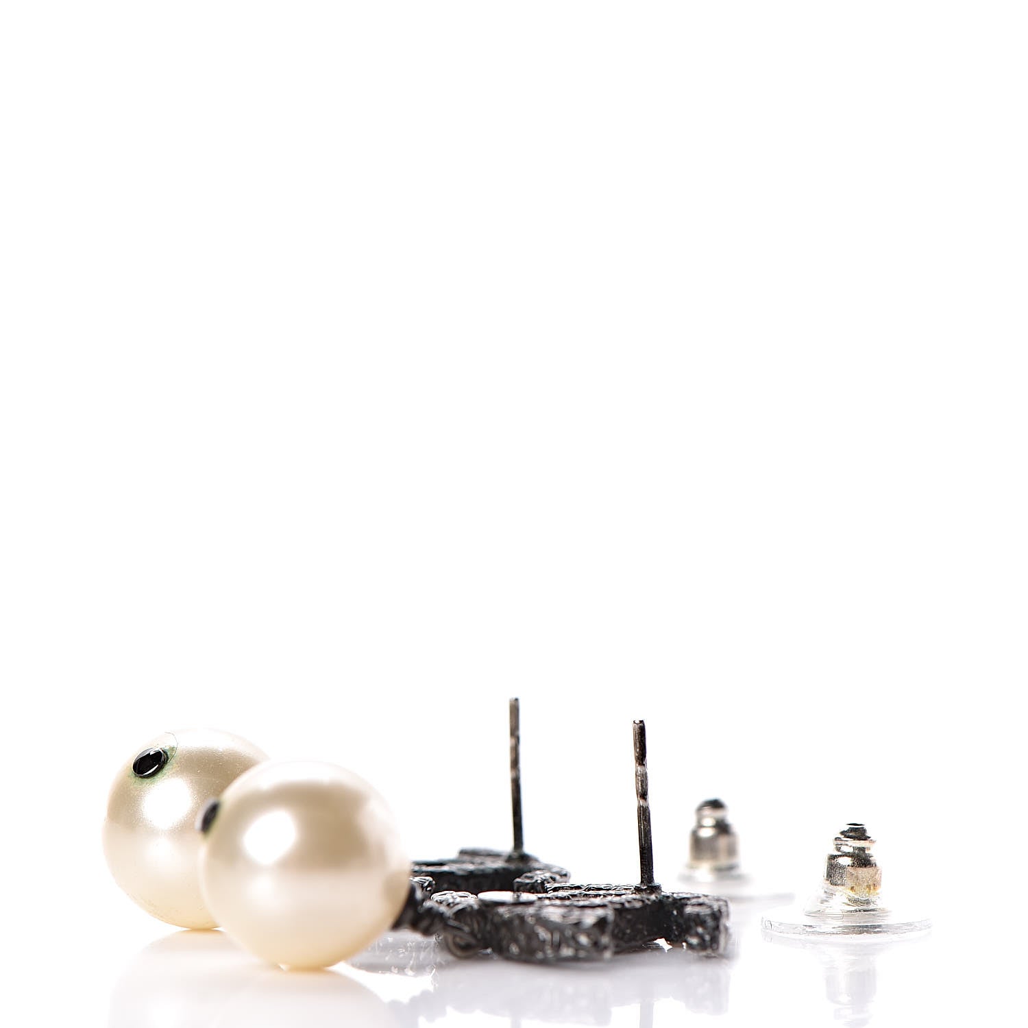 Chanel Ruthenium CC Pearl Drop Earrings 3 of 5