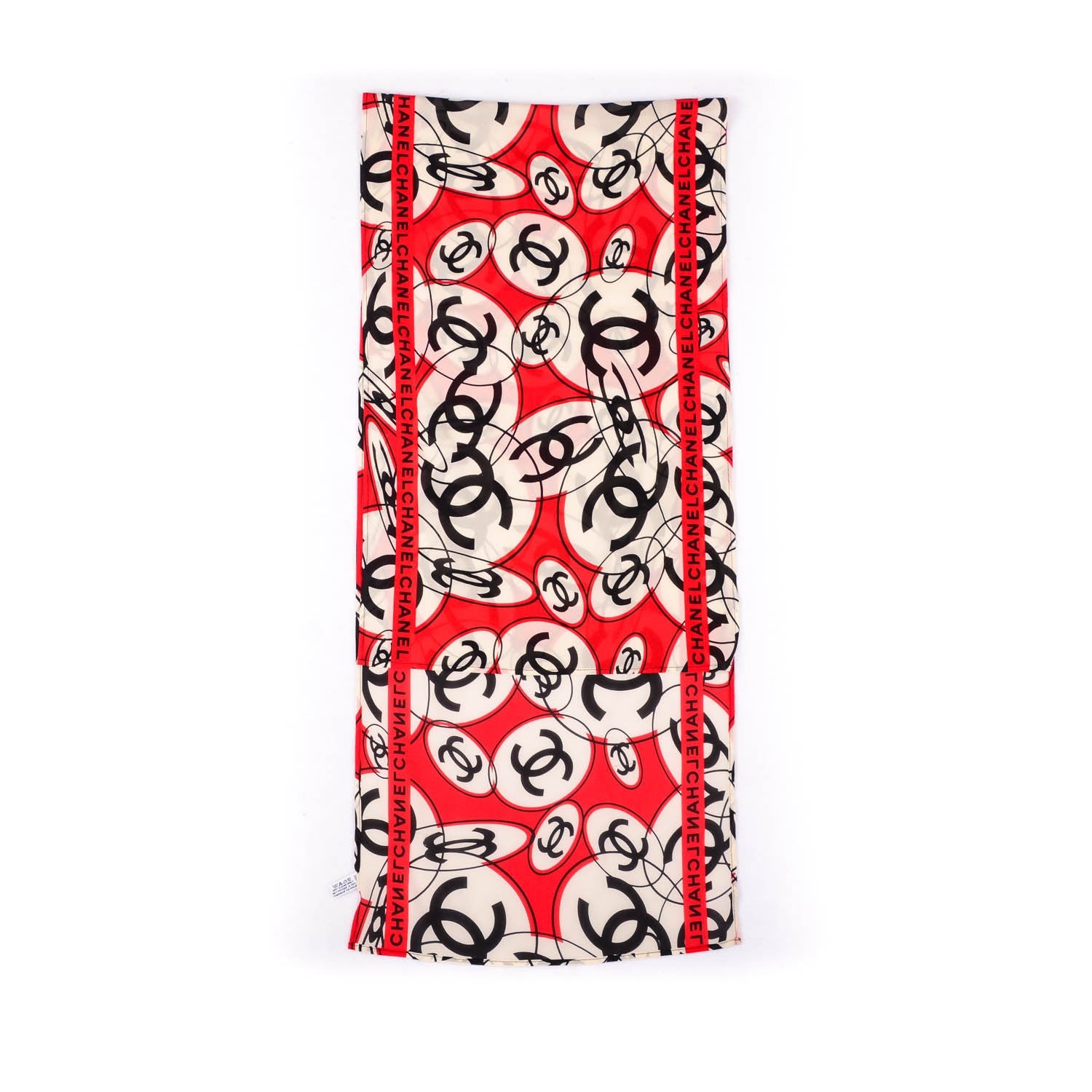 Chanel Silk CC Scarf Black White Red 3 of 5