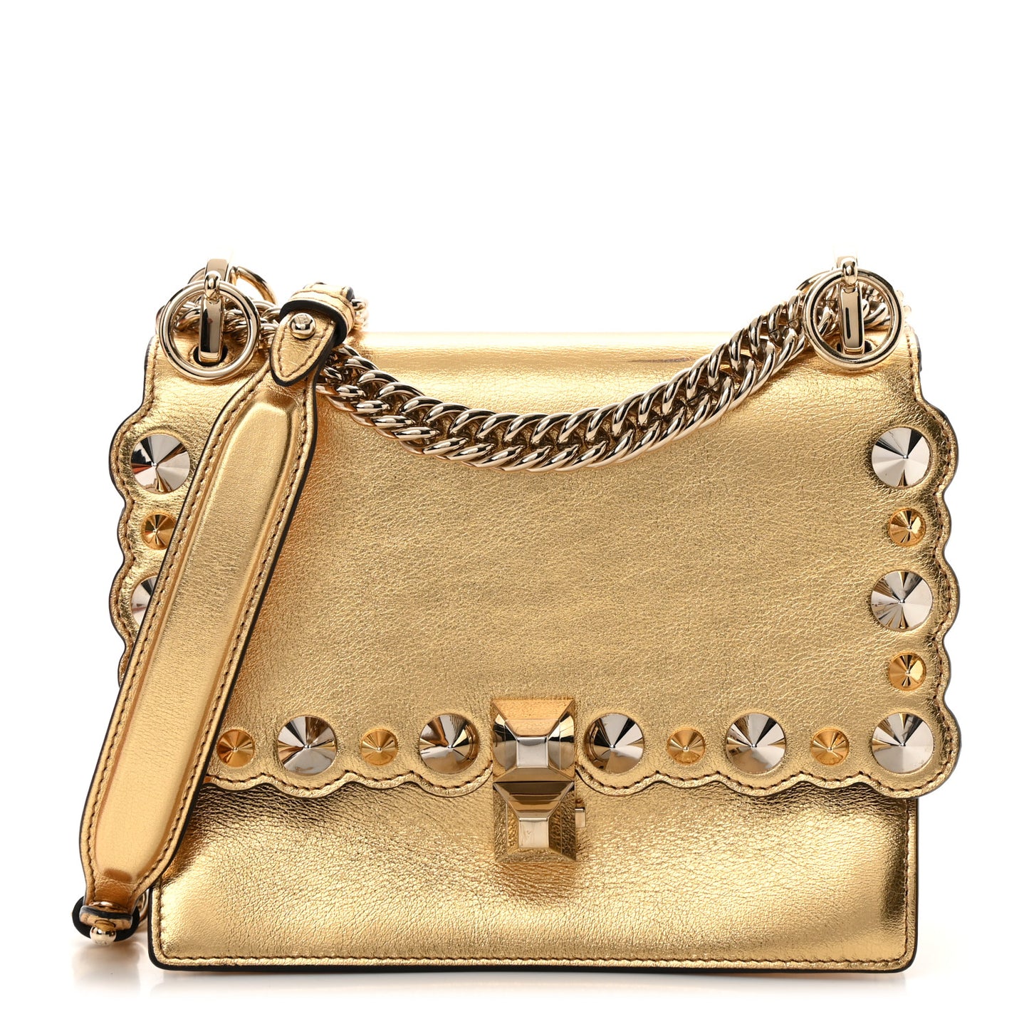 Vitello Catalan Mirror Scalloped Multi Studded Small Kan I Shoulder Bag Gold