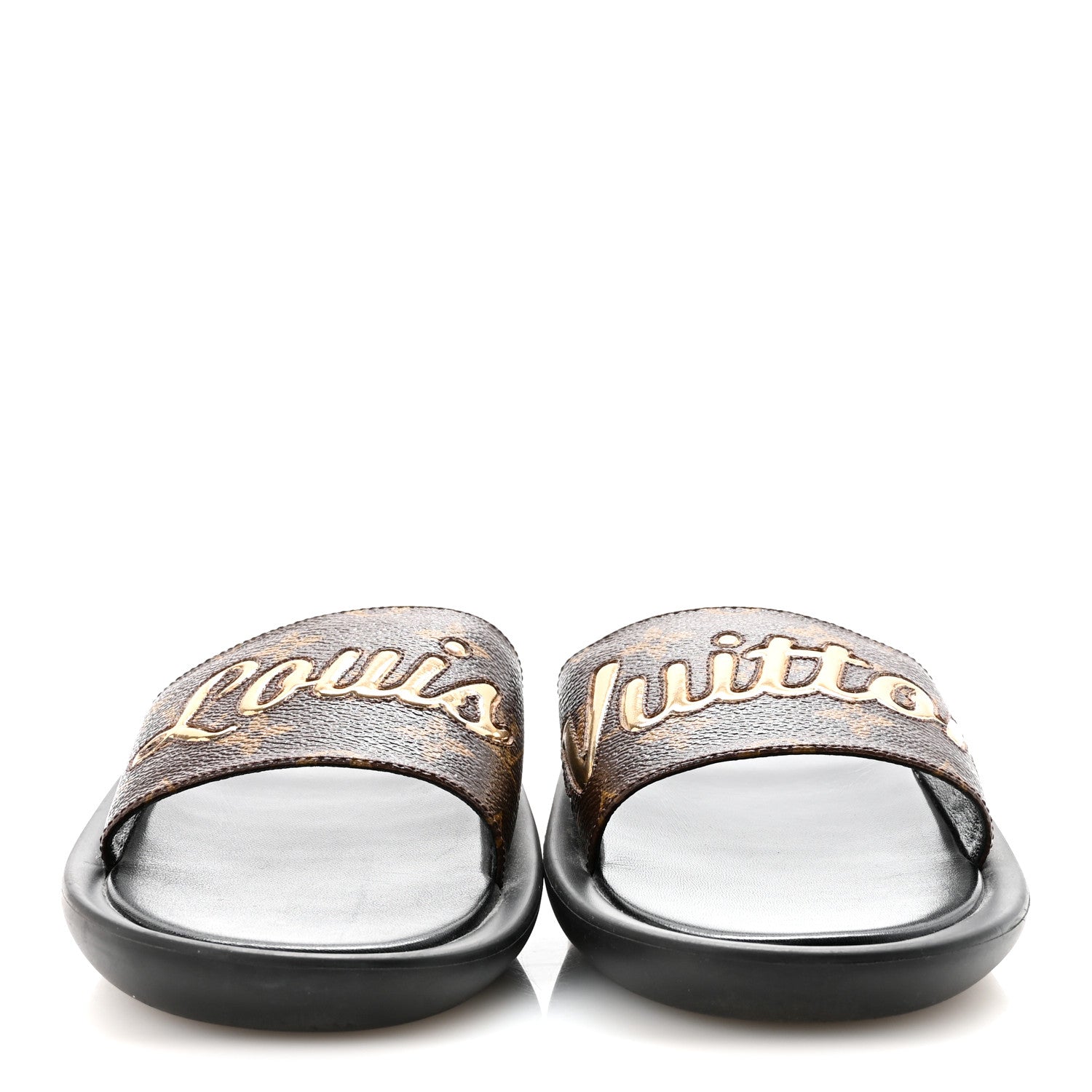 Louis Vuitton Metallic Calfskin Monogram Logo Sunbath Slide Sandals 40 3 of 9