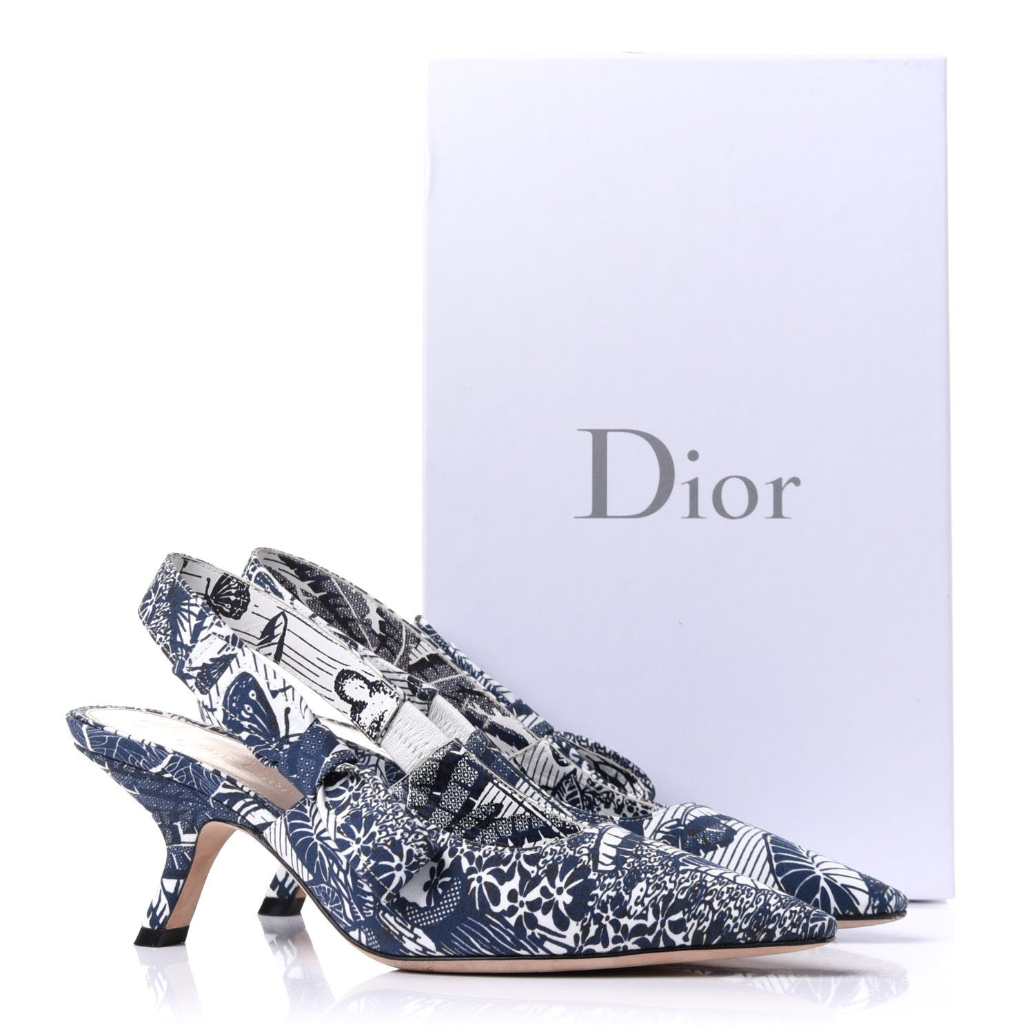 Christian Dior Toile De Jouy Sweet D Slingback Pumps 36.5 Indigo White 8 of 8