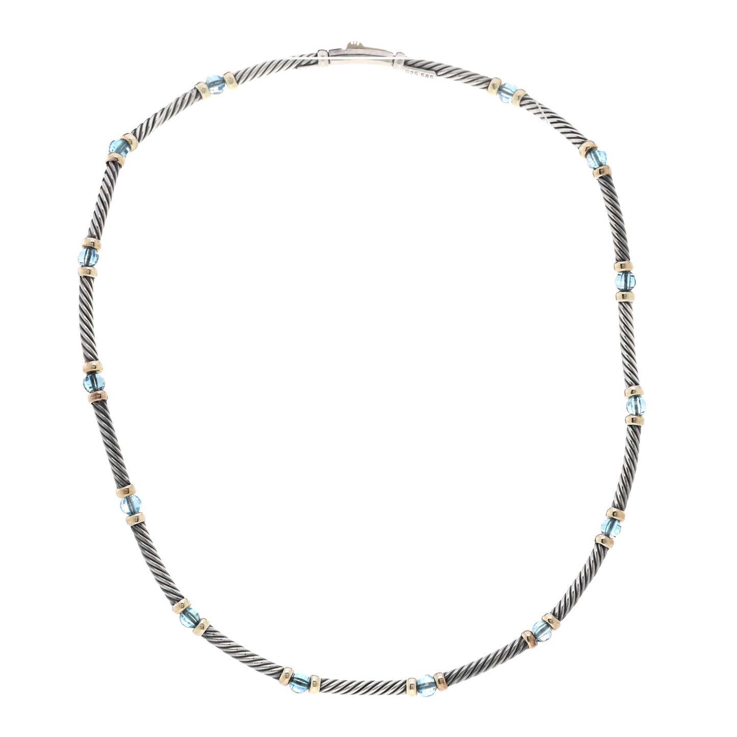 Sterling Silver 14K Yellow Gold Blue Topaz Hampton Cable Choker Necklace