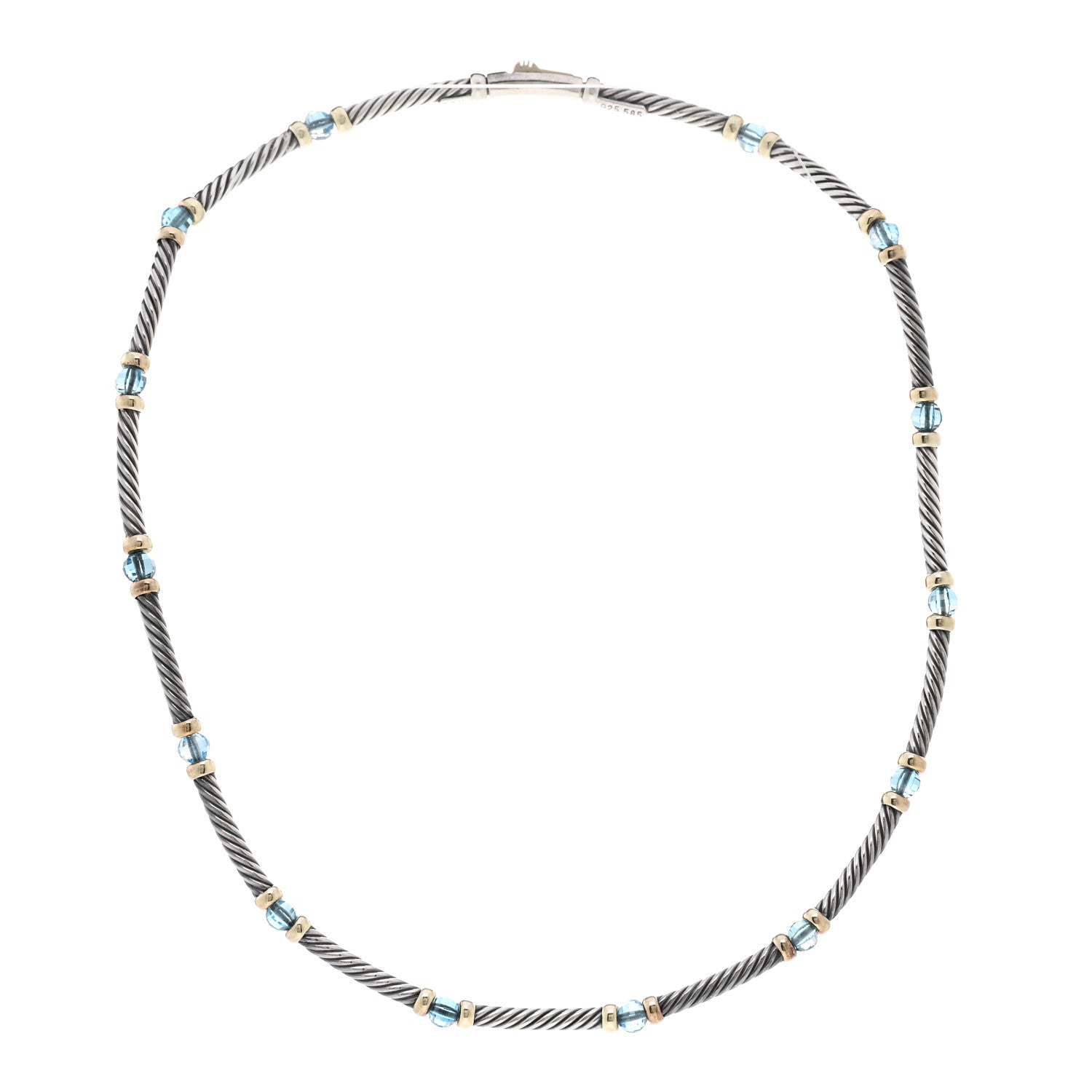 David Yurman Sterling Silver 14K Yellow Gold Blue Topaz Hampton Cable Choker Necklace 3 of 5