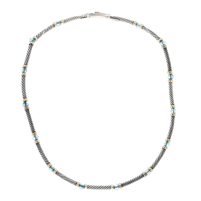 David Yurman Sterling Silver 14K Yellow Gold Blue Topaz Hampton Cable Choker Necklace 3 of 5