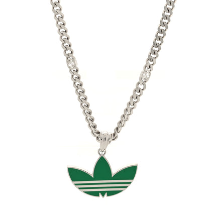 Gucci X ADIDAS Enamel Trefoil Gourmette Pendant Necklace Silver Green 1 of 5