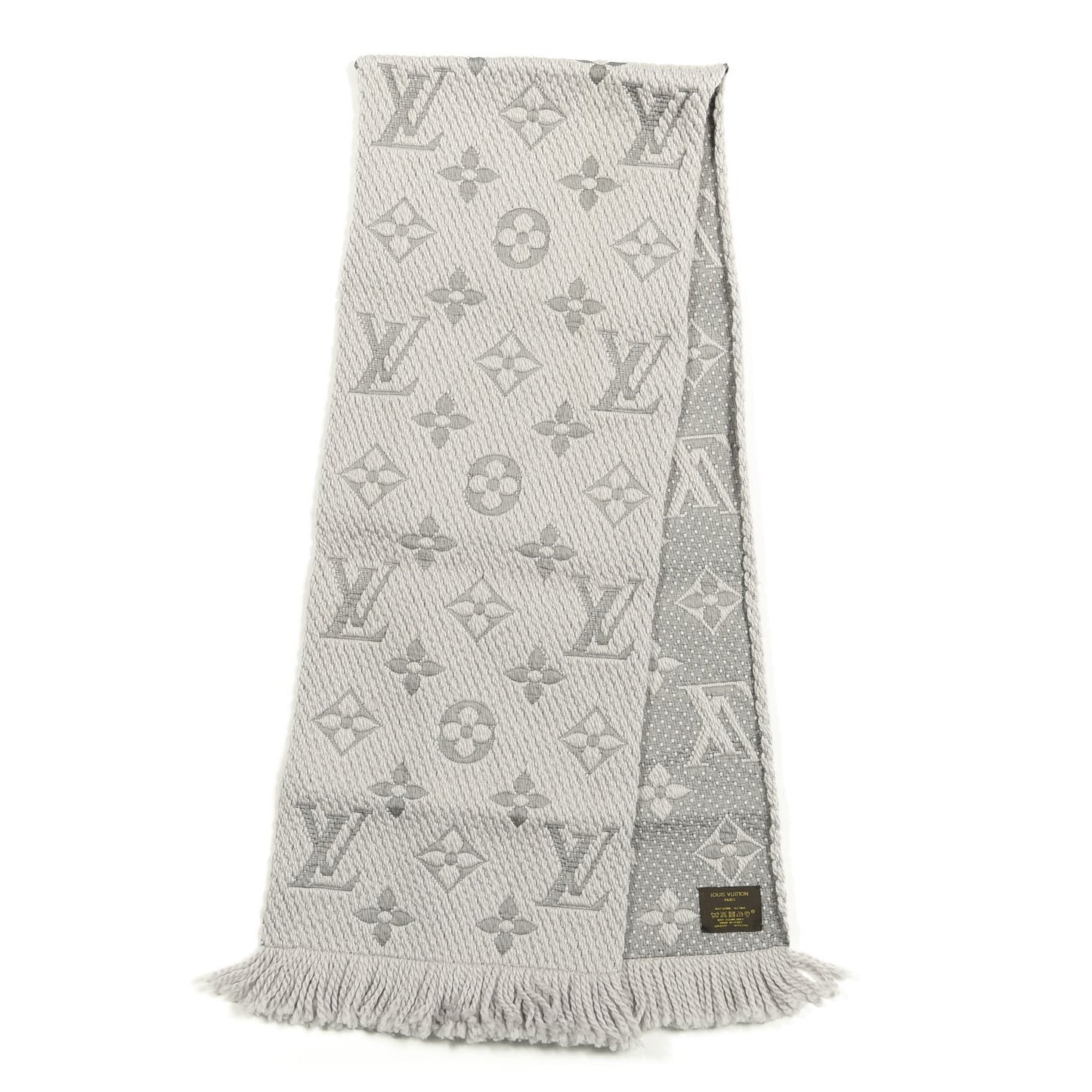 Wool Silk Logomania Scarf Pearl Grey