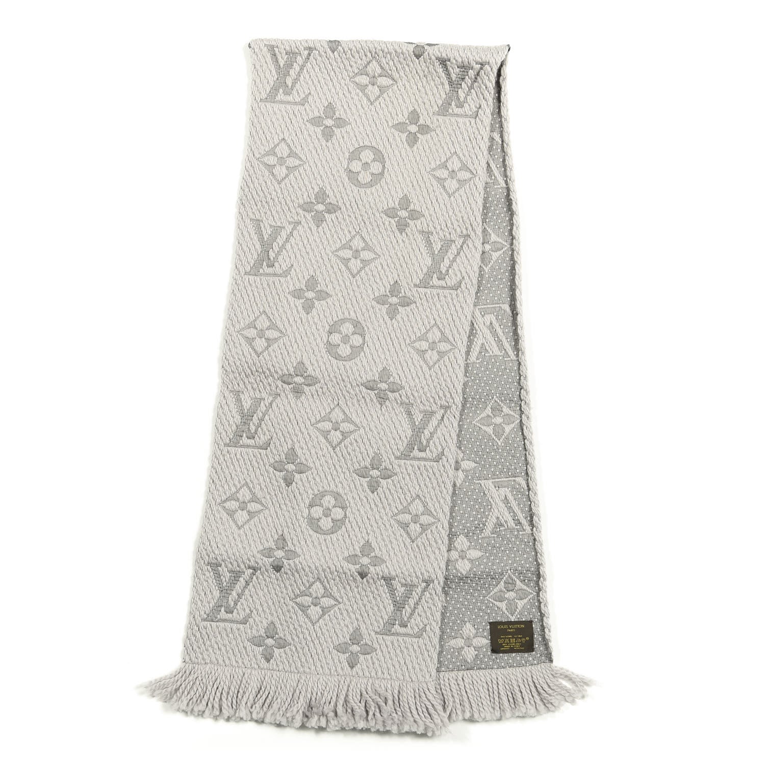 Louis Vuitton Wool Silk Logomania Scarf Pearl Grey 2 of 3