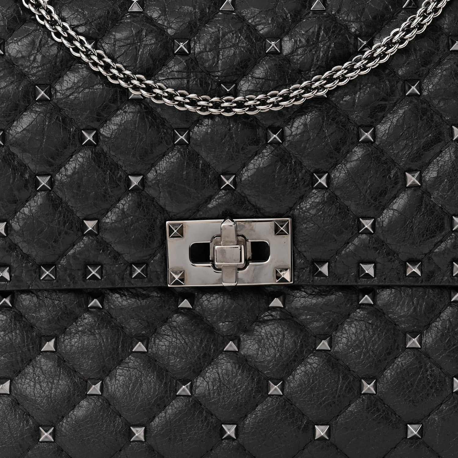Valentino Garavani Craquele Nappa Large Rockstud Spike Shoulder Bag Black 7 of 9