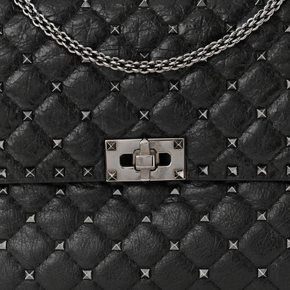 Valentino Garavani Craquele Nappa Large Rockstud Spike Shoulder Bag Black 7 of 9