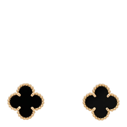 Van Cleef & Arpels 18K Yellow Gold Black Onyx Sweet Alhambra Earrings 1 of 5
