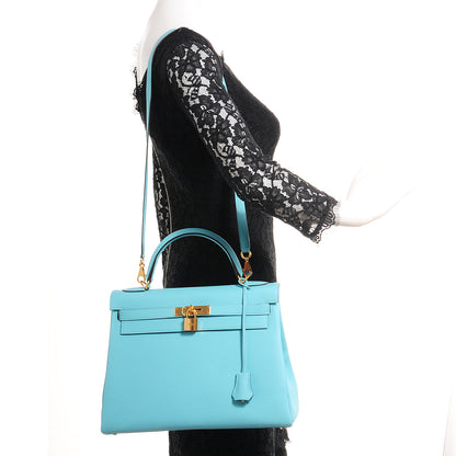 Hermes Togo Kelly Retourne 32 Bleu Atoll 22 of 28