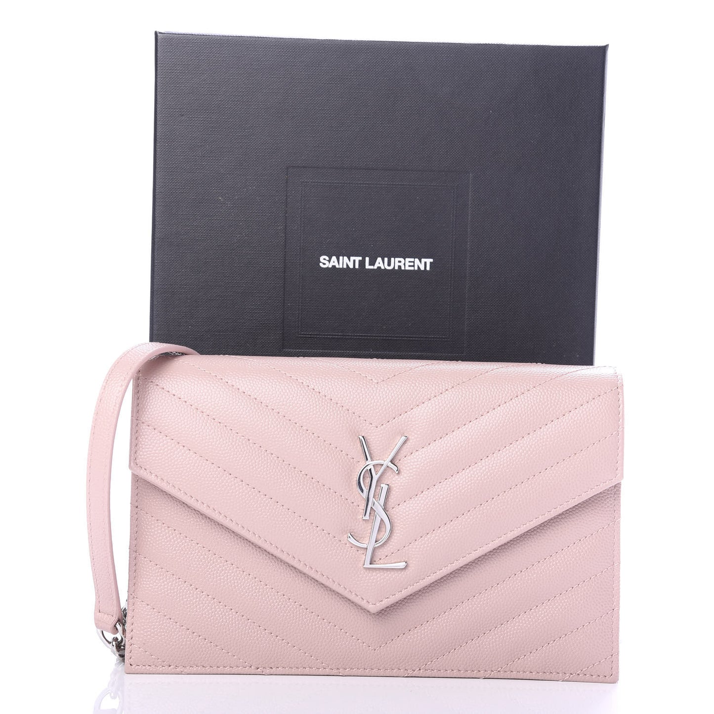 Grain De Poudre Matelasse Chevron Monogram Envelope Chain Wallet Pale Pink