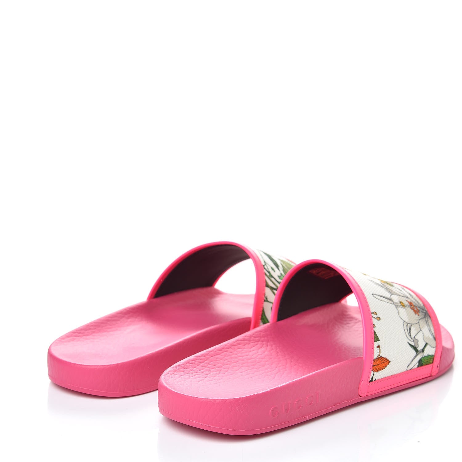 Gucci Canvas Flora Print Slide Sandals 38 Fluorescent Fuchsia 5 of 8