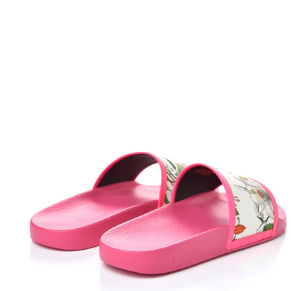 Gucci Canvas Flora Print Slide Sandals 38 Fluorescent Fuchsia 5 of 8