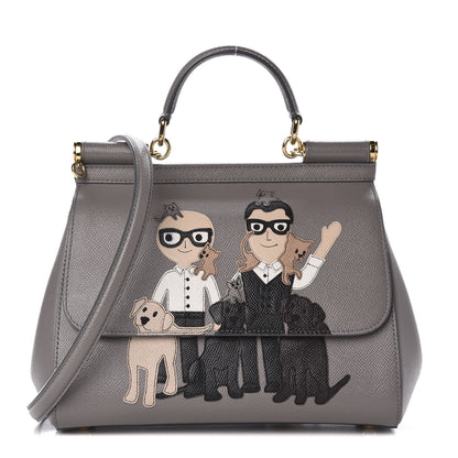 Dolce & Gabbana Dauphine Studded Medium DG Family Patch Miss Sicily Satchel Grey 1 of 10
