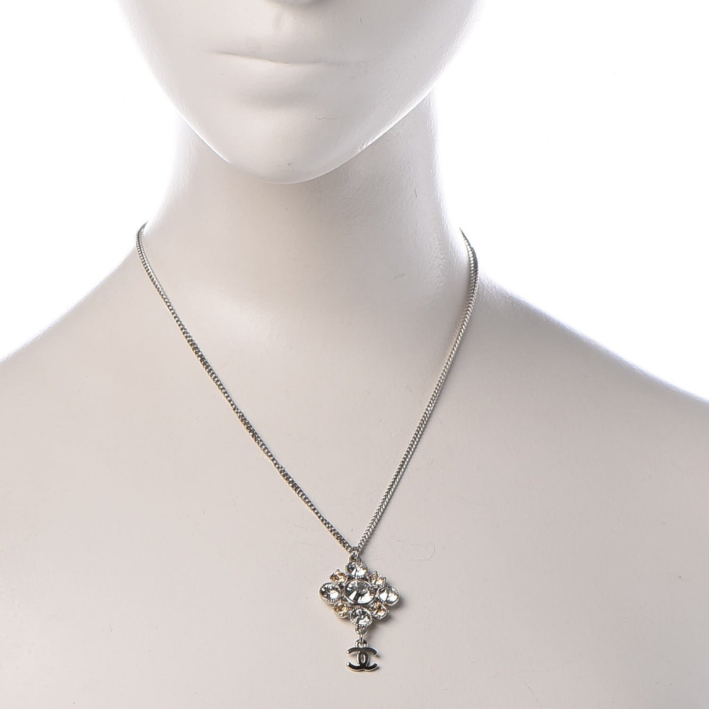 Crystal CC Drop Pendant Necklace Silver