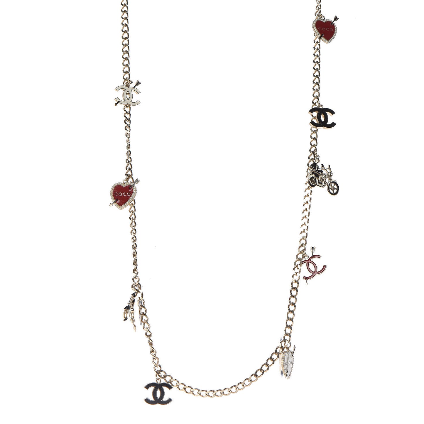 Enamel Charm CC Long Necklace Gold
