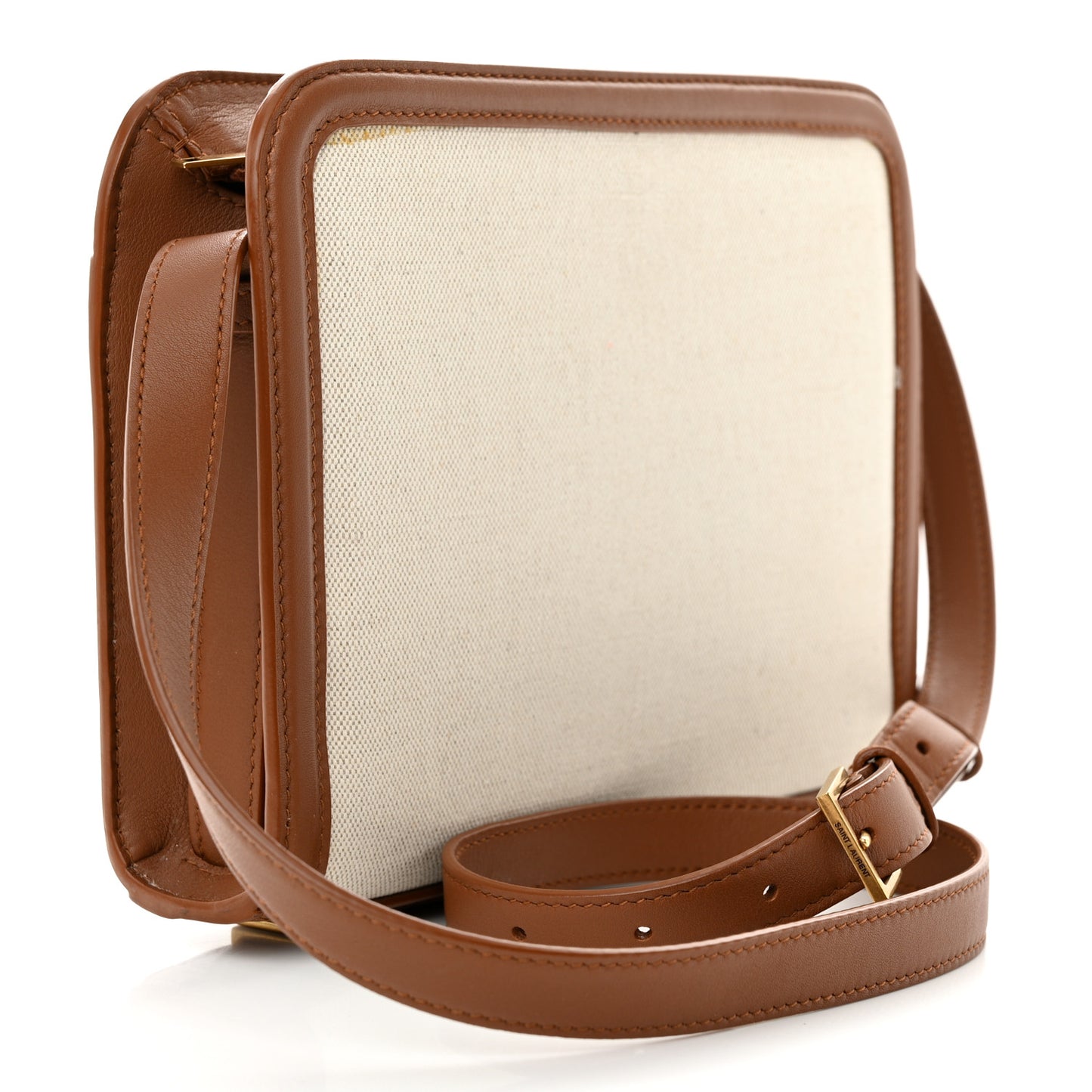 Canvas Calfskin Reverse Satchel Beige Brick