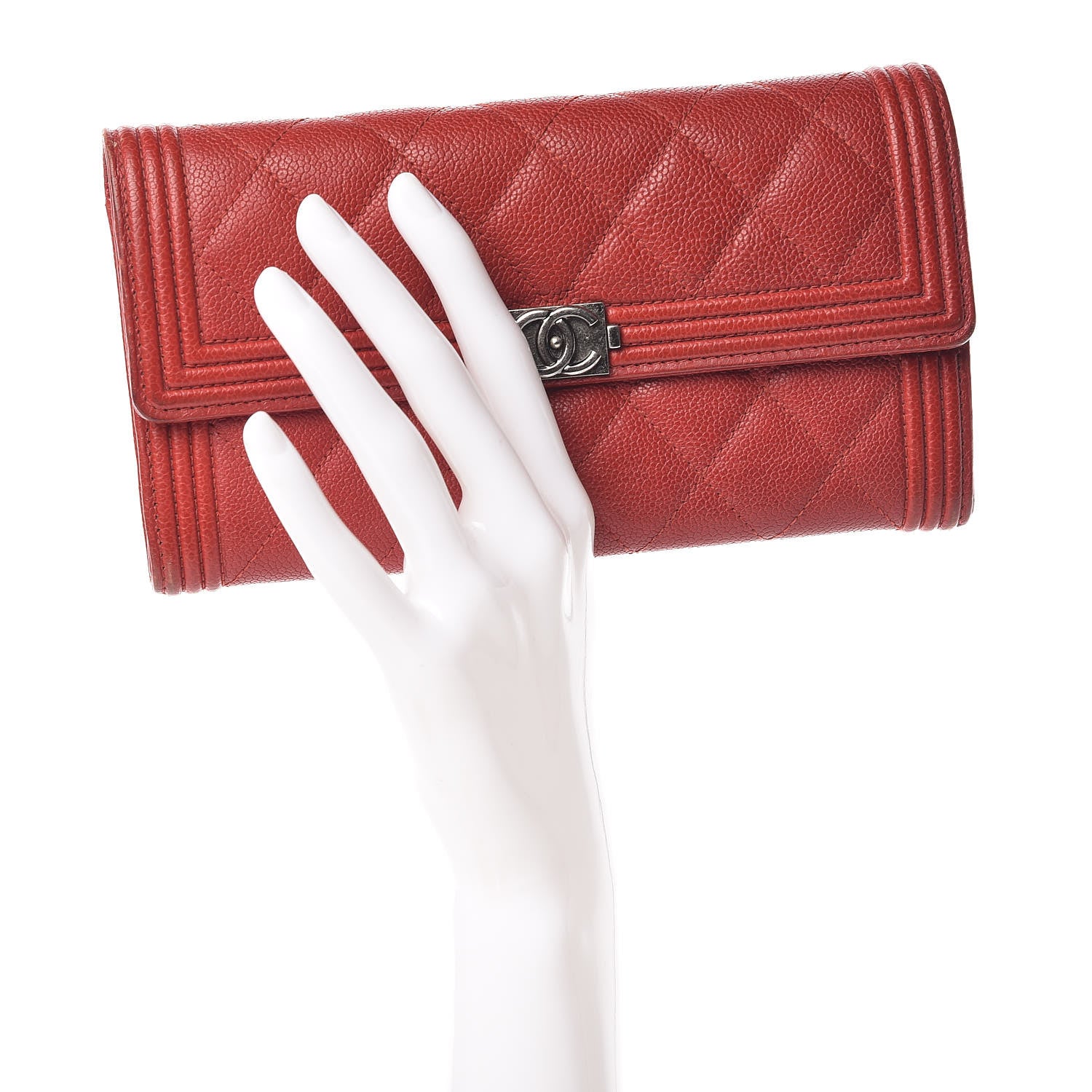 Chanel Caviar Quilted Boy Flap Wallet Red 2 of 18