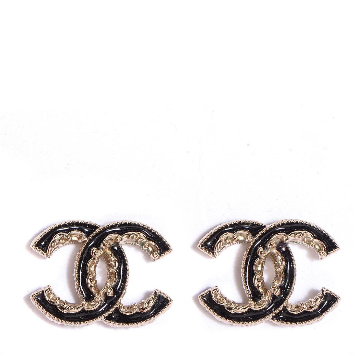 Enamel CC Baroque Earrings Black Gold