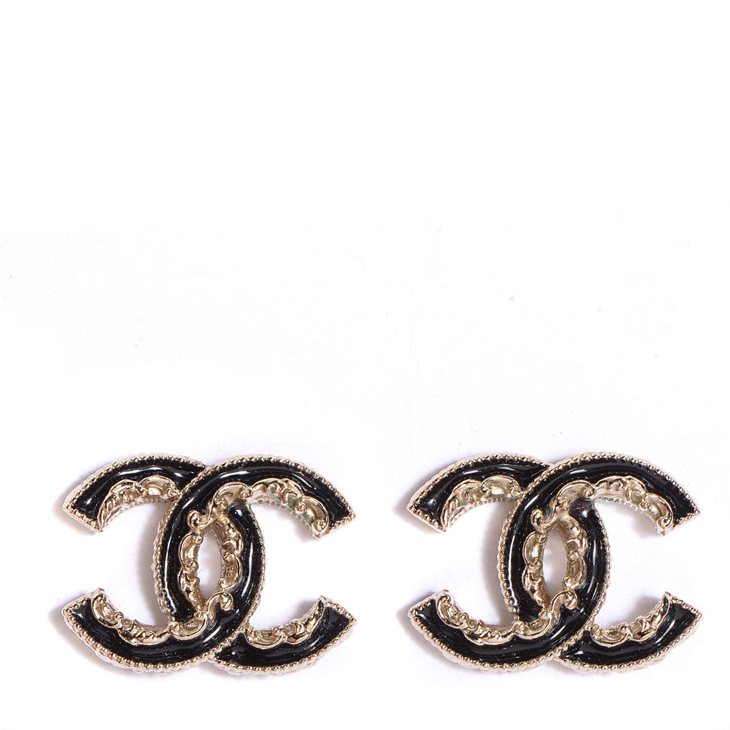 Chanel Enamel CC Baroque Earrings Black Gold 1 of 6