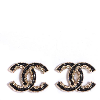 Chanel Enamel CC Baroque Earrings Black Gold 1 of 6
