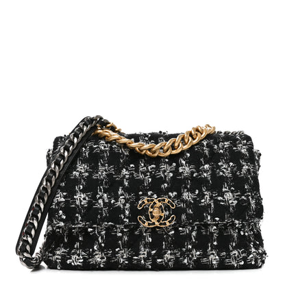 Chanel Tweed Quilted Large Chanel 19 Flap Black Silver Ecru 1 of 11