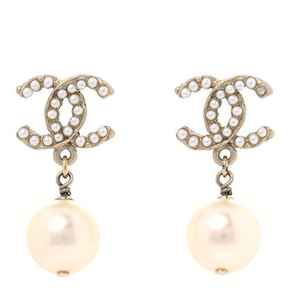 Chanel Pearl CC Drop Earrings Light Gold 1 of 7