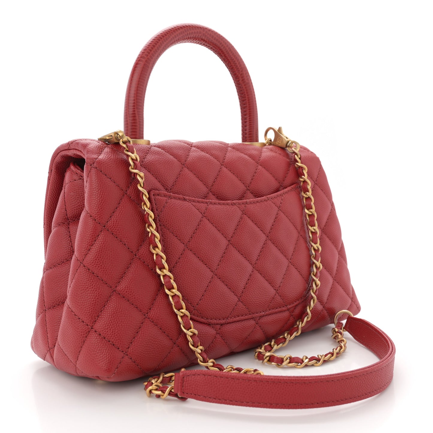 Caviar Lizard Embossed Quilted Mini Coco Handle Flap Red