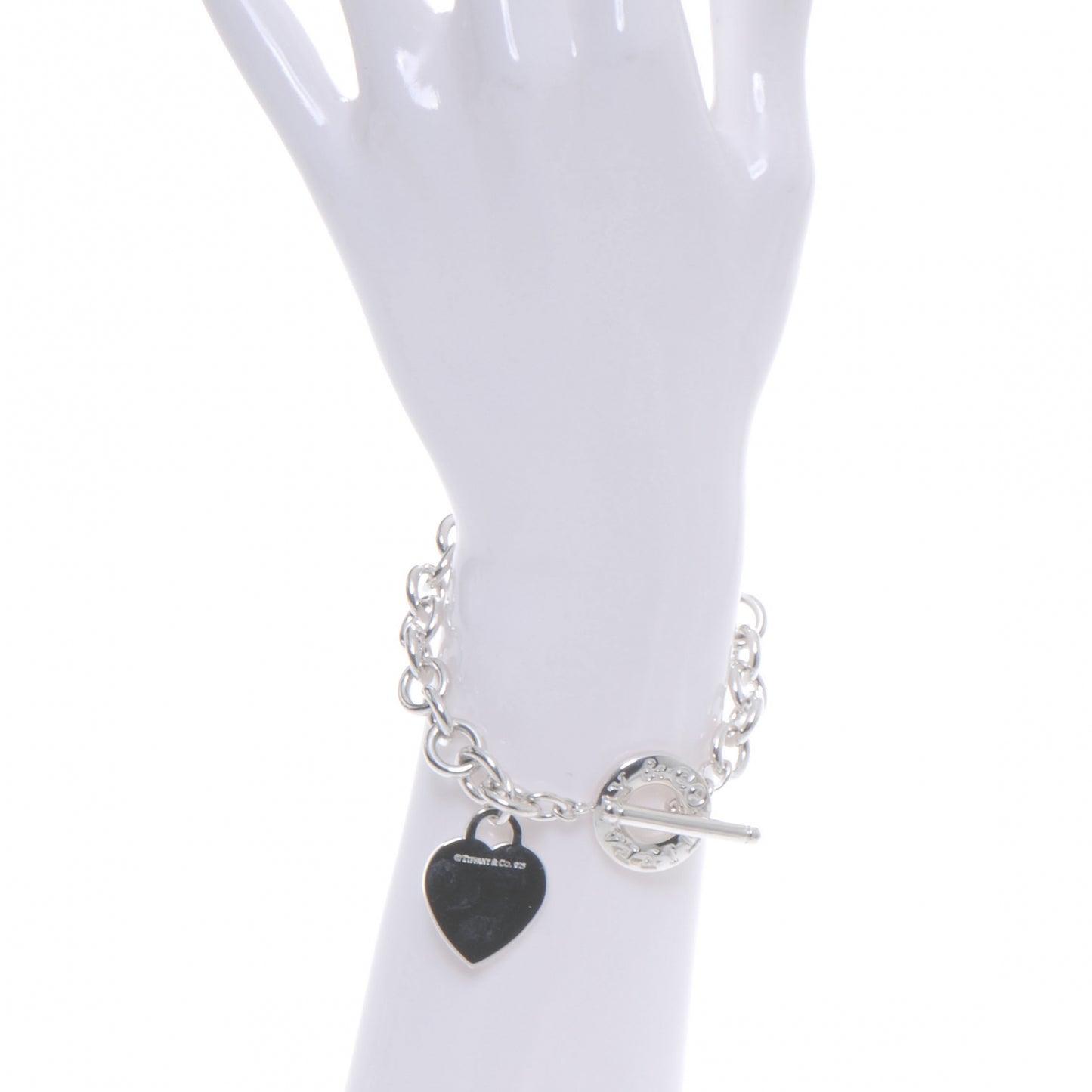 Sterling Silver Heart Tag Toggle Bracelet