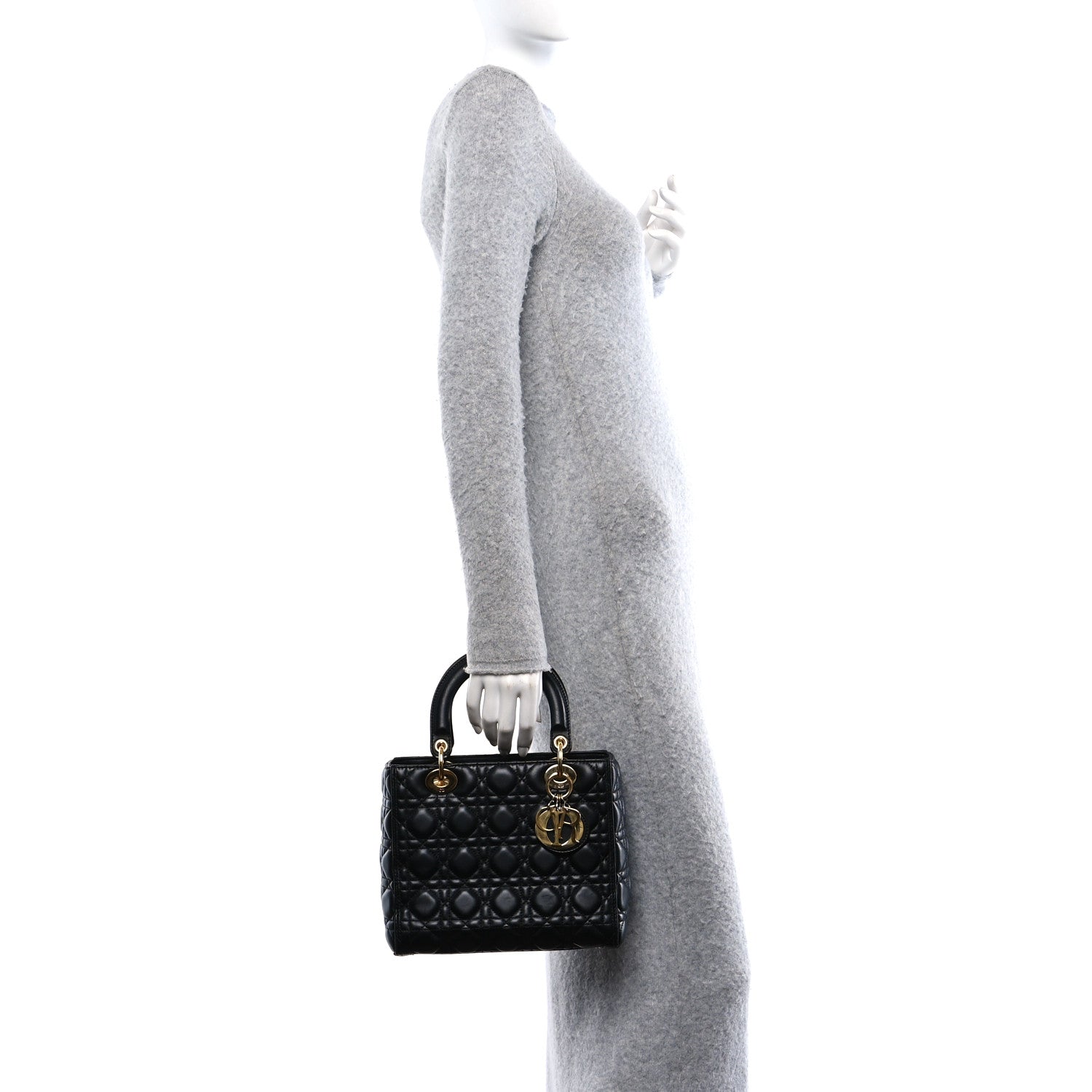 Christian Dior Lambskin Cannage Medium Lady Dior Black 2 of 11