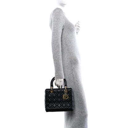 Christian Dior Lambskin Cannage Medium Lady Dior Black 2 of 11