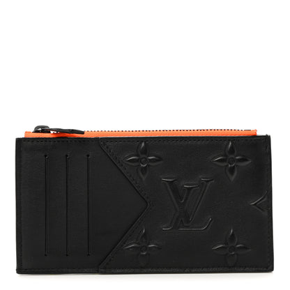 Louis Vuitton Calfskin Debossed Monogram Coin Card Holder Black 1 of 6
