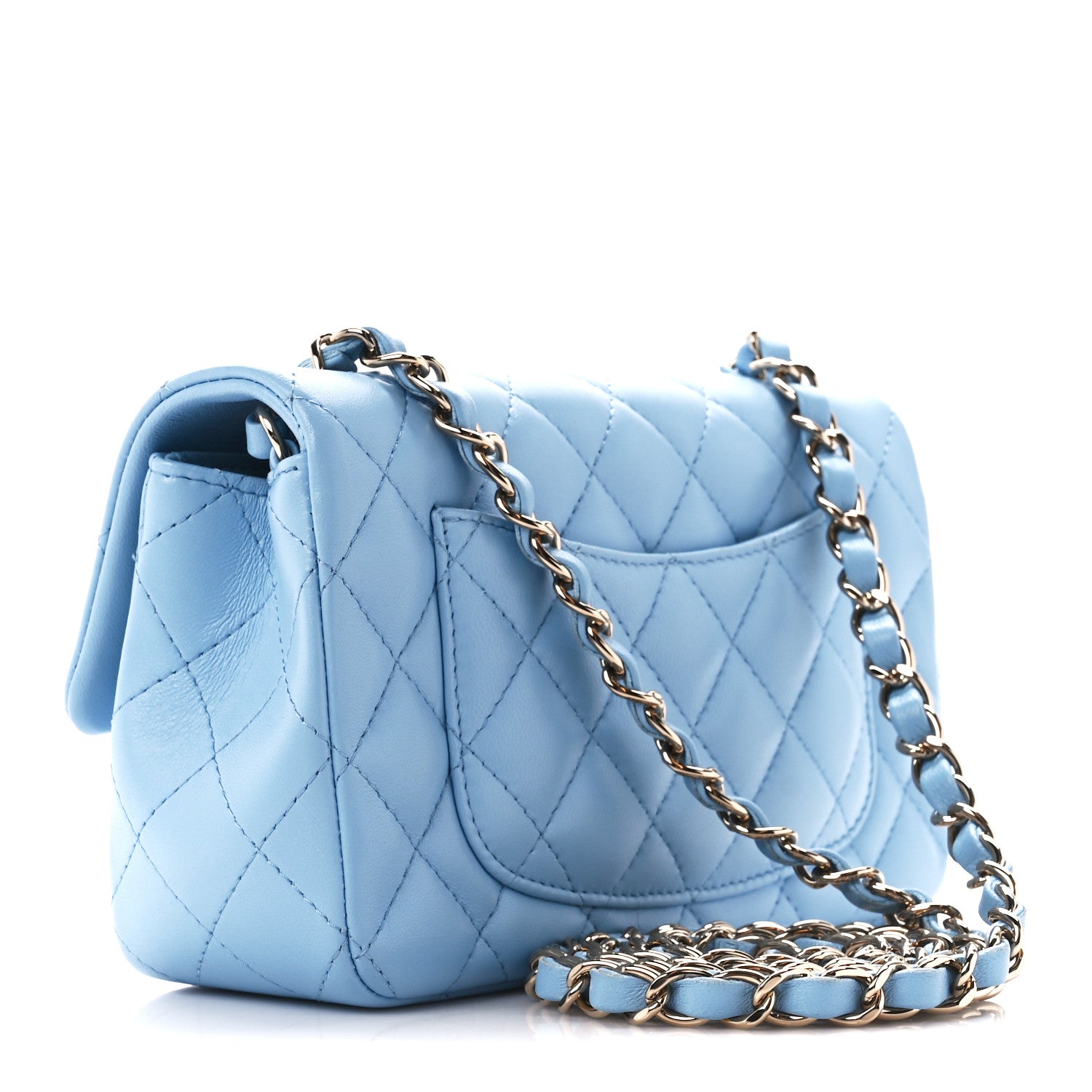 Chanel Lambskin Quilted Mini Rectangular Flap Light Blue 3 of 12