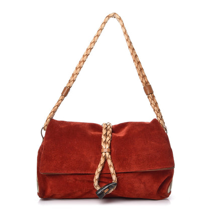 Burberry Suede Haymarket Check Horn Toggle Shoulder Bag Red 1 of 13