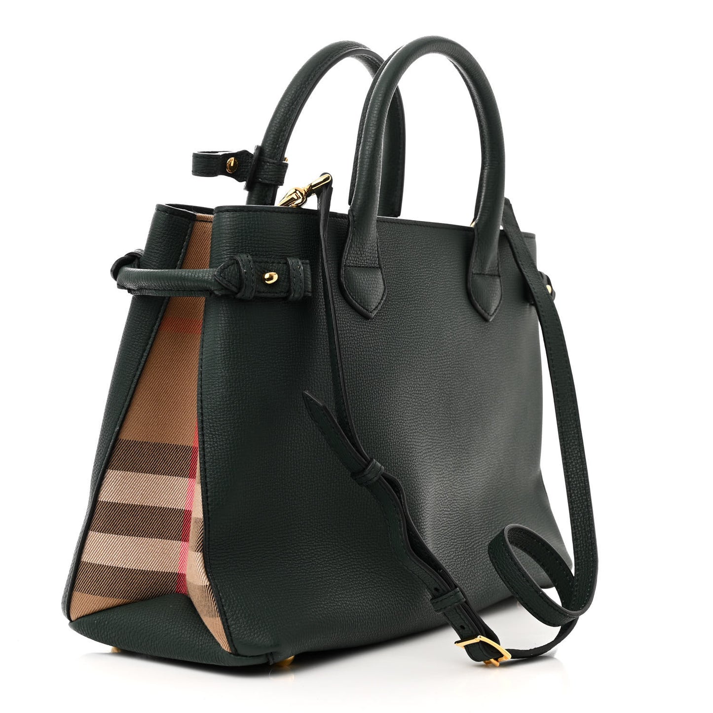 Derby Calfskin House Check Medium Banner Tote Dark Bottle Green
