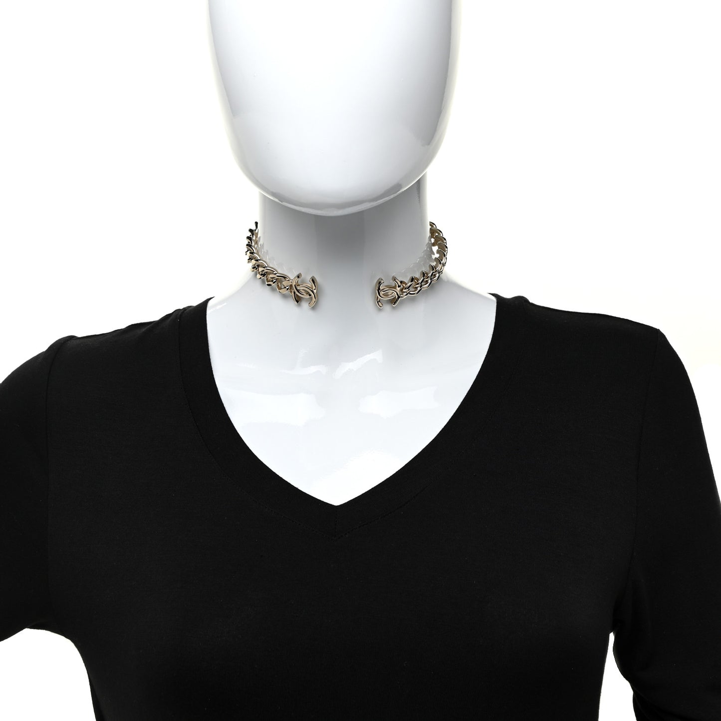 Metal CC Chain Link Choker Necklace M Gold