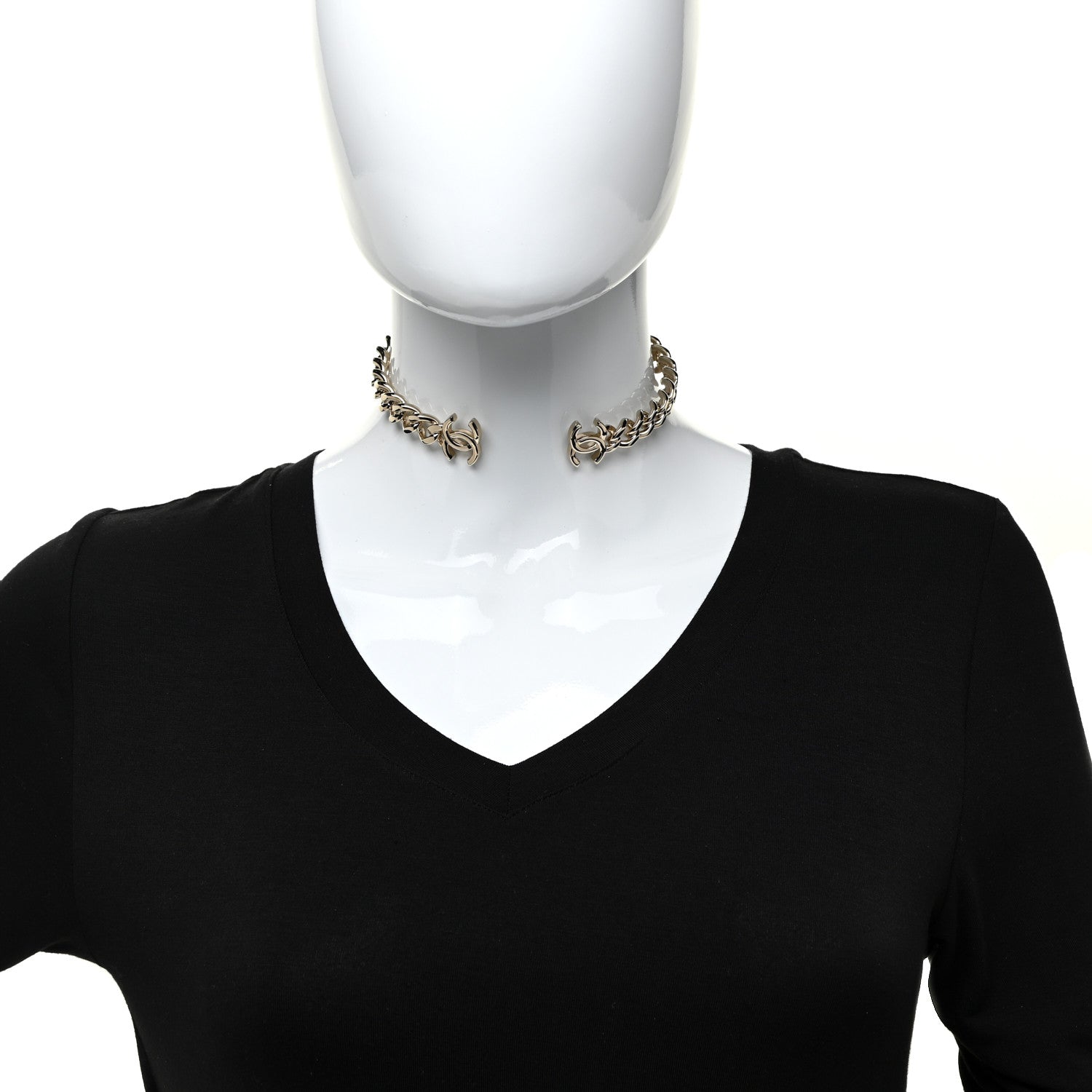 Chanel Metal CC Chain Link Choker Necklace M Gold 2 of 4
