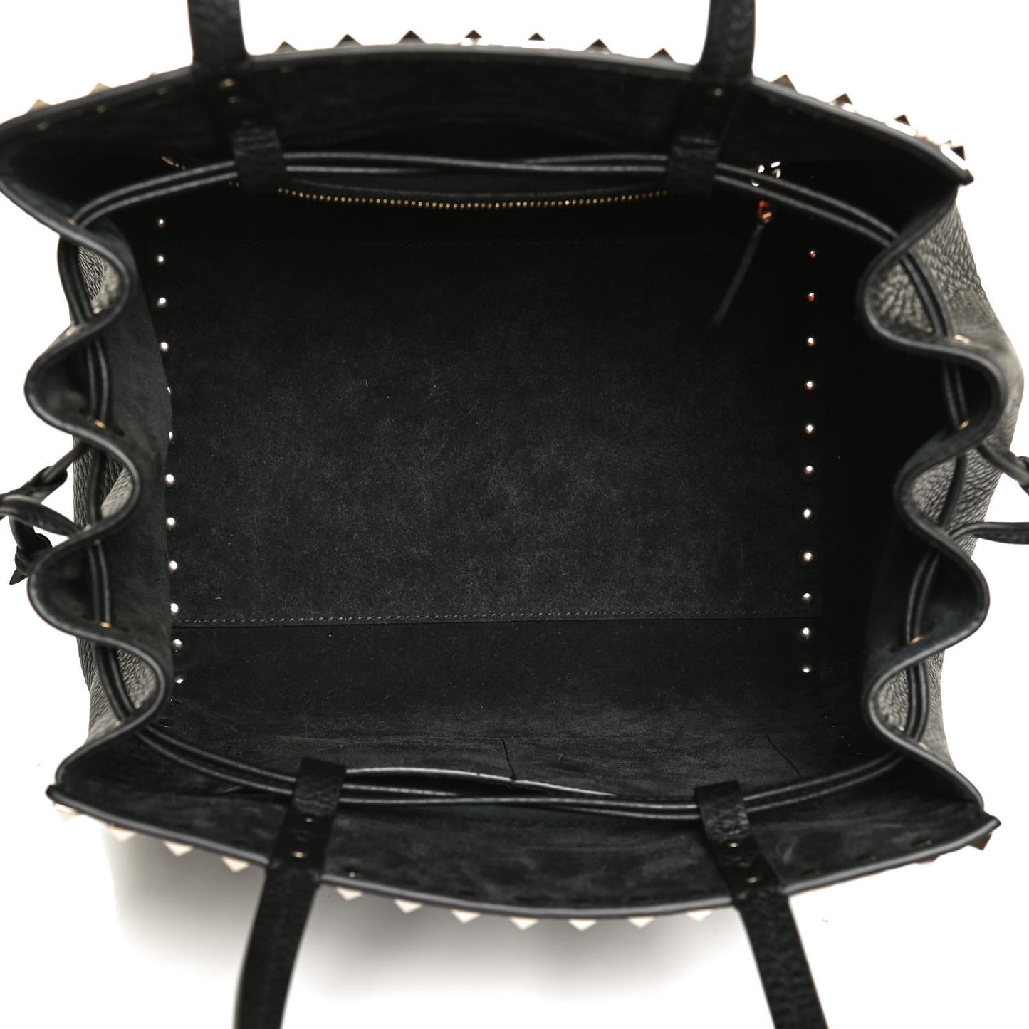 Grained Calfskin Rockstud Double Handle Cinch Tote Black