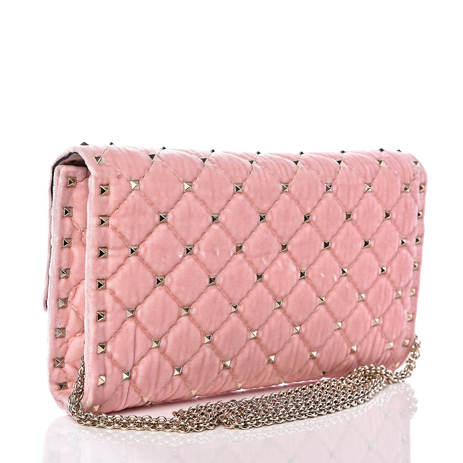 Valentino Garavani Velvet Rockstud Spike Wallet on Chain Water Rose 2 of 9