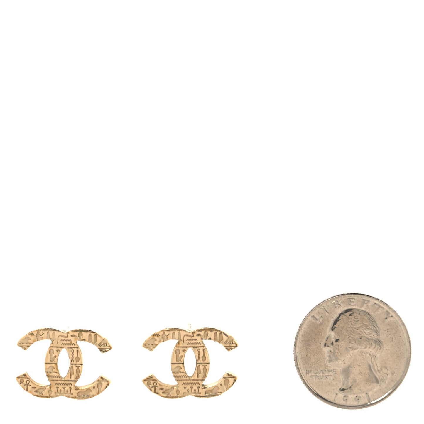 Metal Scarab CC Earrings Light Gold