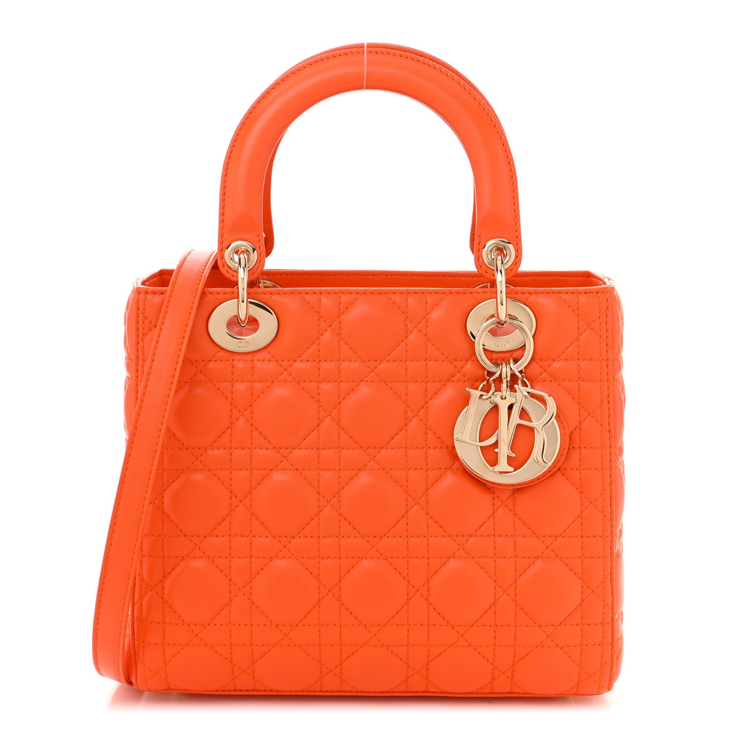 Christian Dior Lambskin Cannage Medium Lady Dior Orange 1 of 11