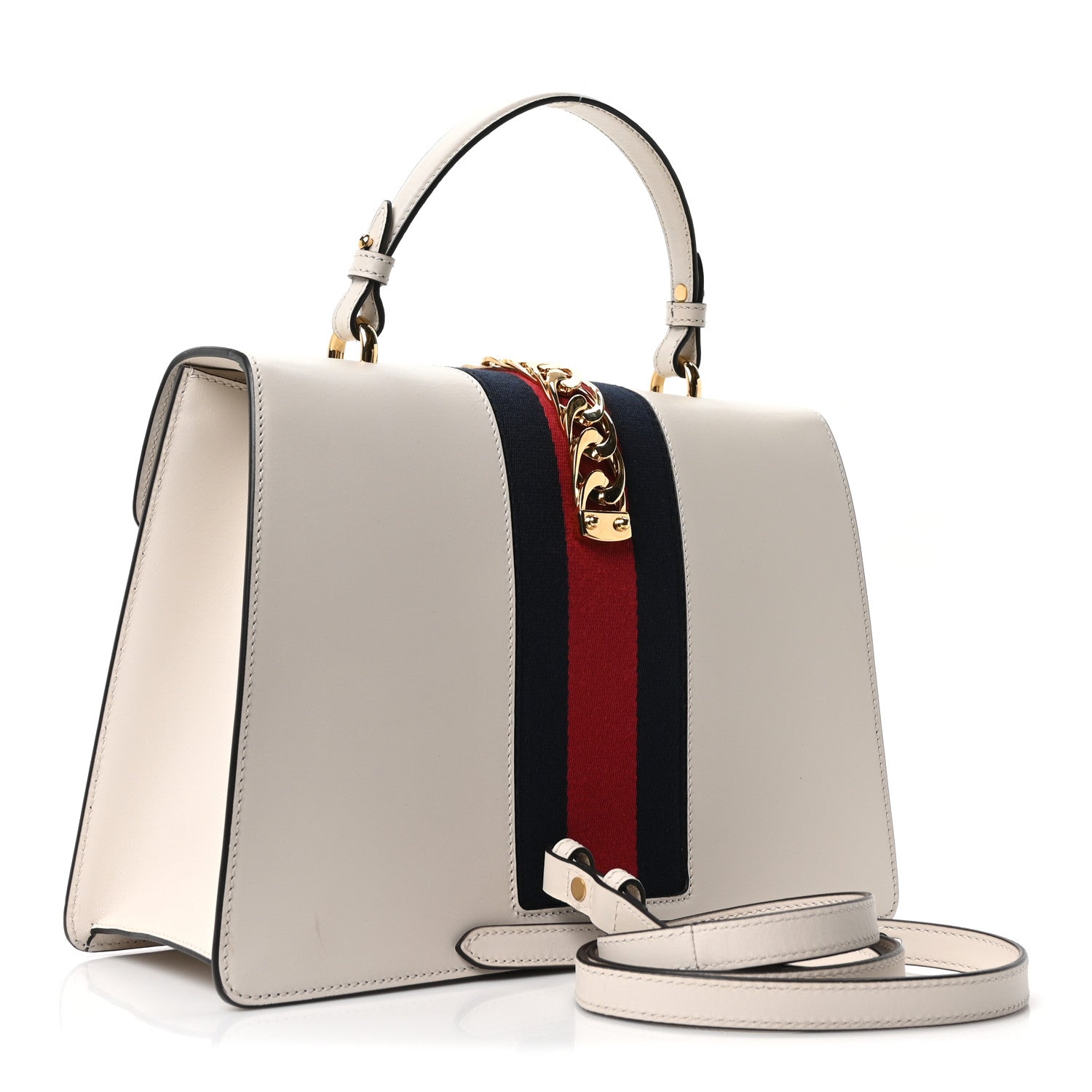 Gucci Calfskin Web Medium Sylvie Top Handle Bag White 3 of 10