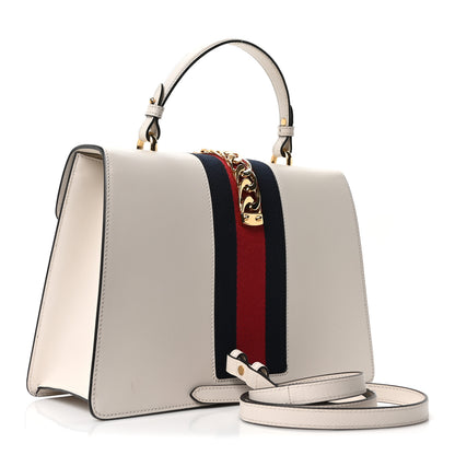 Gucci Calfskin Web Medium Sylvie Top Handle Bag White 3 of 10